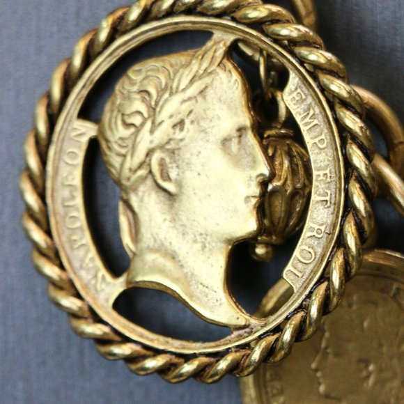 Napoleon Coin Gold Tone Bib Necklace - Picture 6 of 12